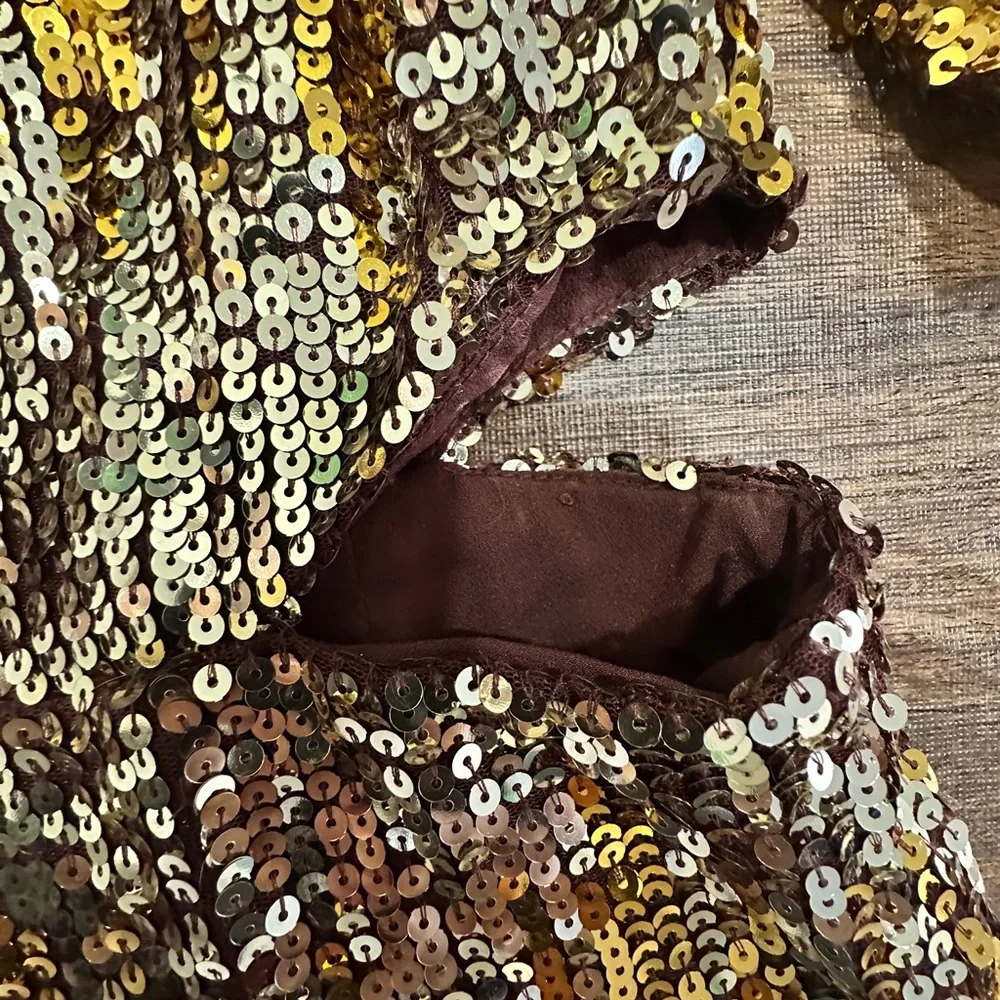 FRENCH CONNECTION Estari Sequin Cutout Gold Ombré Mini Dress - Size 2 - Picture 8 of 15